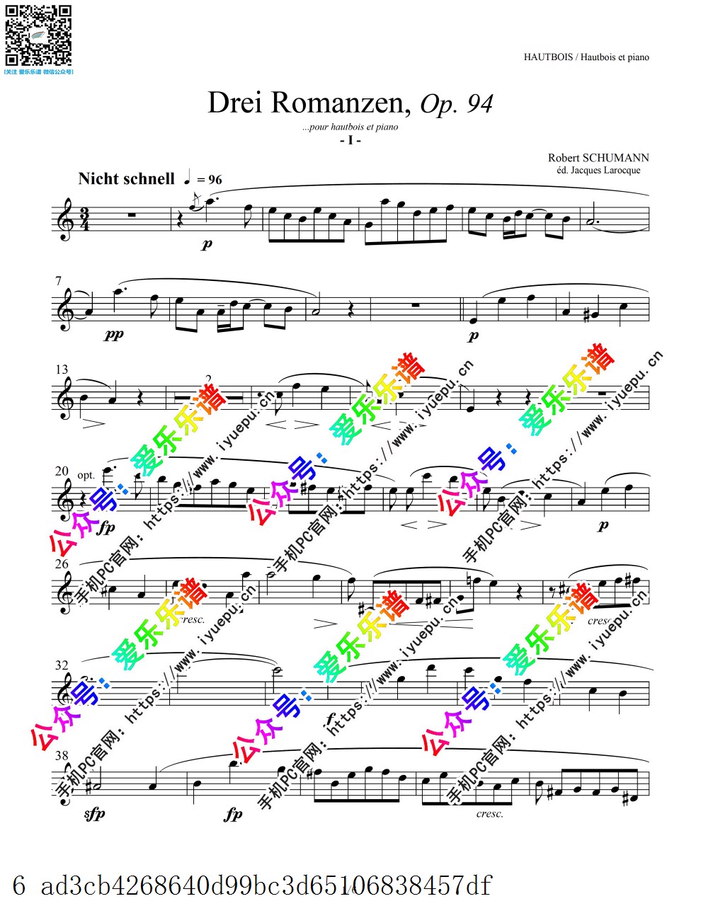 Schumann舒曼 三首浪漫曲 3Romanzen Op.94 双簧管谱 高清 乐谱曲谱总谱分谱伴奏音乐在线预览试听下载
