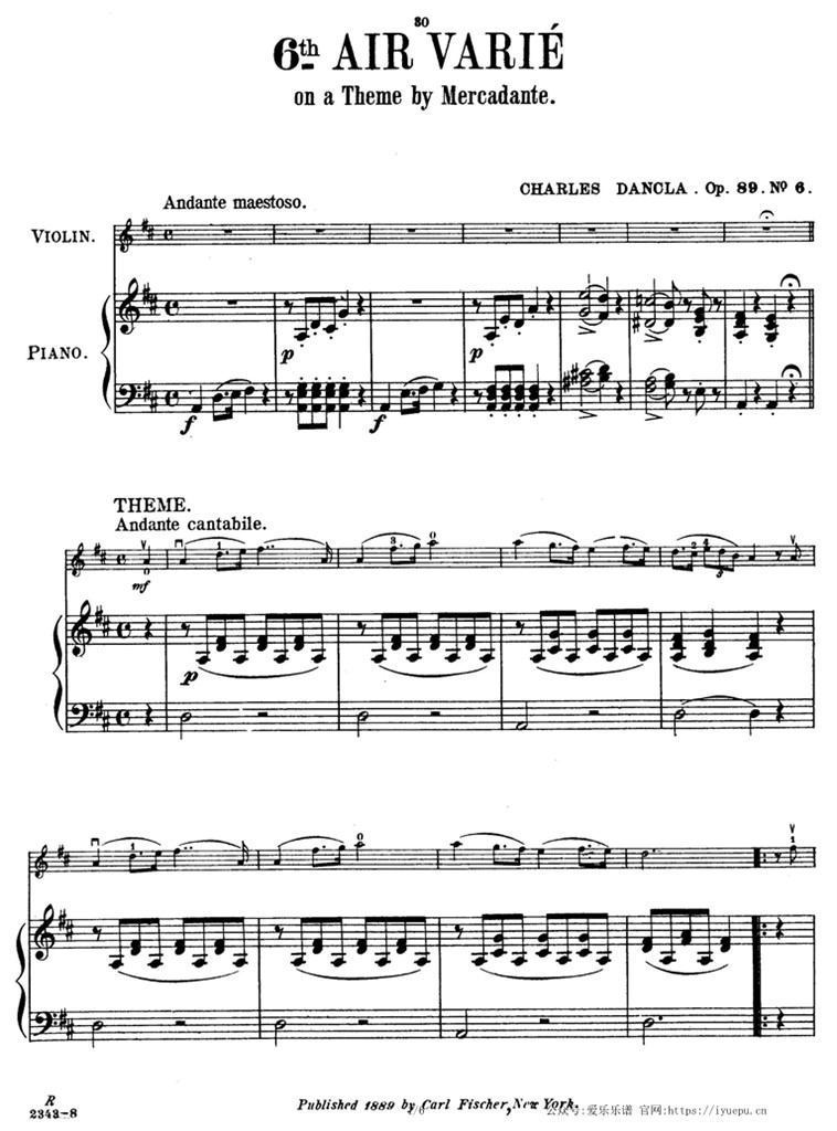 Dancla丹克拉第六变奏曲 梅尔卡丹特主题与变奏曲 Op.89 No.6 小提琴钢伴谱 乐谱曲谱总谱分谱伴奏音乐在线预览试听下载