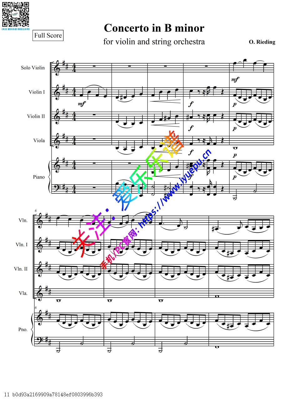 Rieding里丁格 Op.35 b小调协奏曲 第一章 小提琴SOLO 弦乐三重奏 钢琴 五重奏 总谱 乐谱曲谱总谱分谱伴奏音乐在线预览试听下载