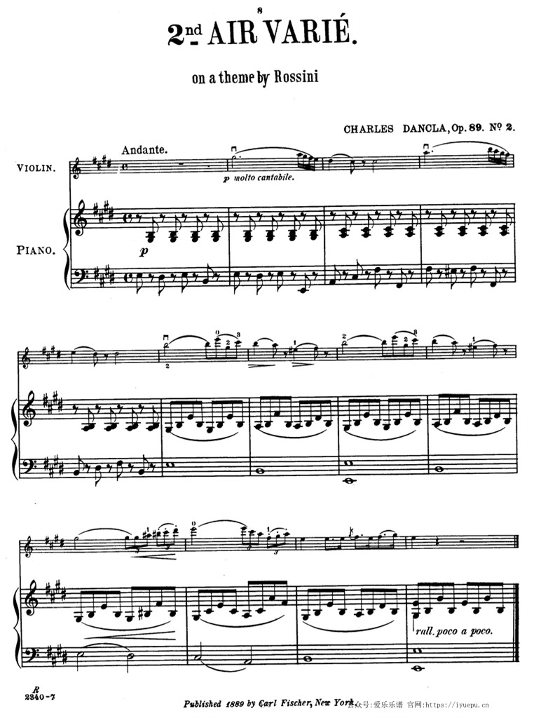 Dancla丹克拉第二变奏曲 罗西尼主题与变奏曲 Op.89 No.2 小提琴钢伴谱 乐谱曲谱总谱分谱伴奏音乐在线预览试听下载
