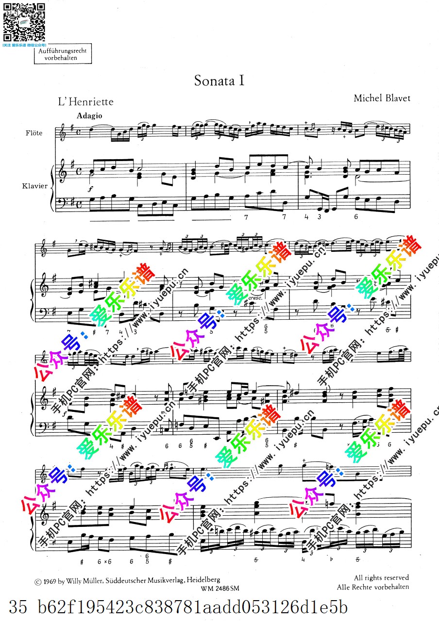 Blavet布拉维 6 Flute Sonatas Op.2 No.1-3长笛奏鸣曲 长笛钢琴伴奏谱 乐谱曲谱总谱分谱伴奏音乐在线预览试听下载