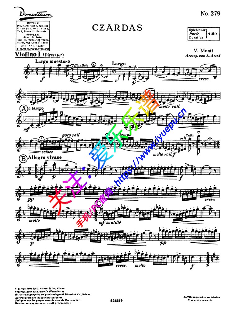 Monti Czardas 查尔达什舞曲 蒙蒂 管弦乐谱 钢琴伴奏  小提琴I分谱 乐谱曲谱总谱分谱伴奏音乐在线预览试听下载