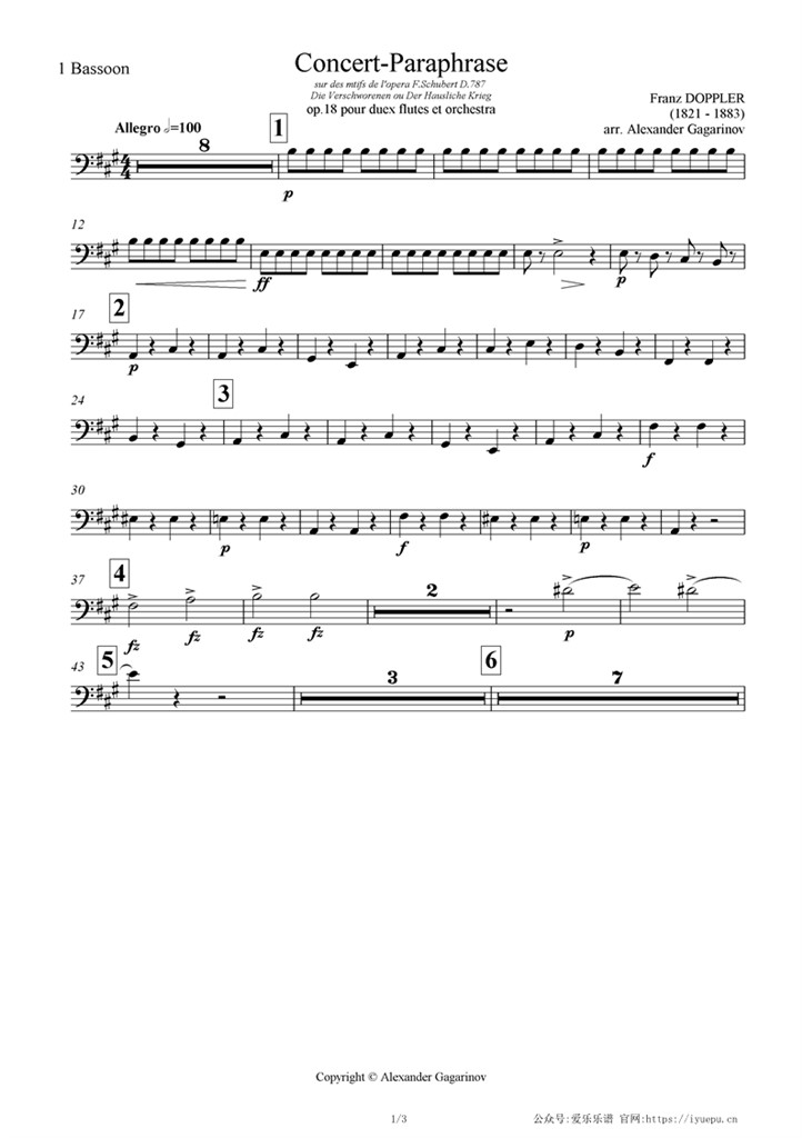 Bassoon1多普勒 Concert paraphrase Op18交响乐管弦乐团队谱 巴松1分谱 inBb 乐谱曲谱总谱分谱伴奏音乐在线预览试听下载