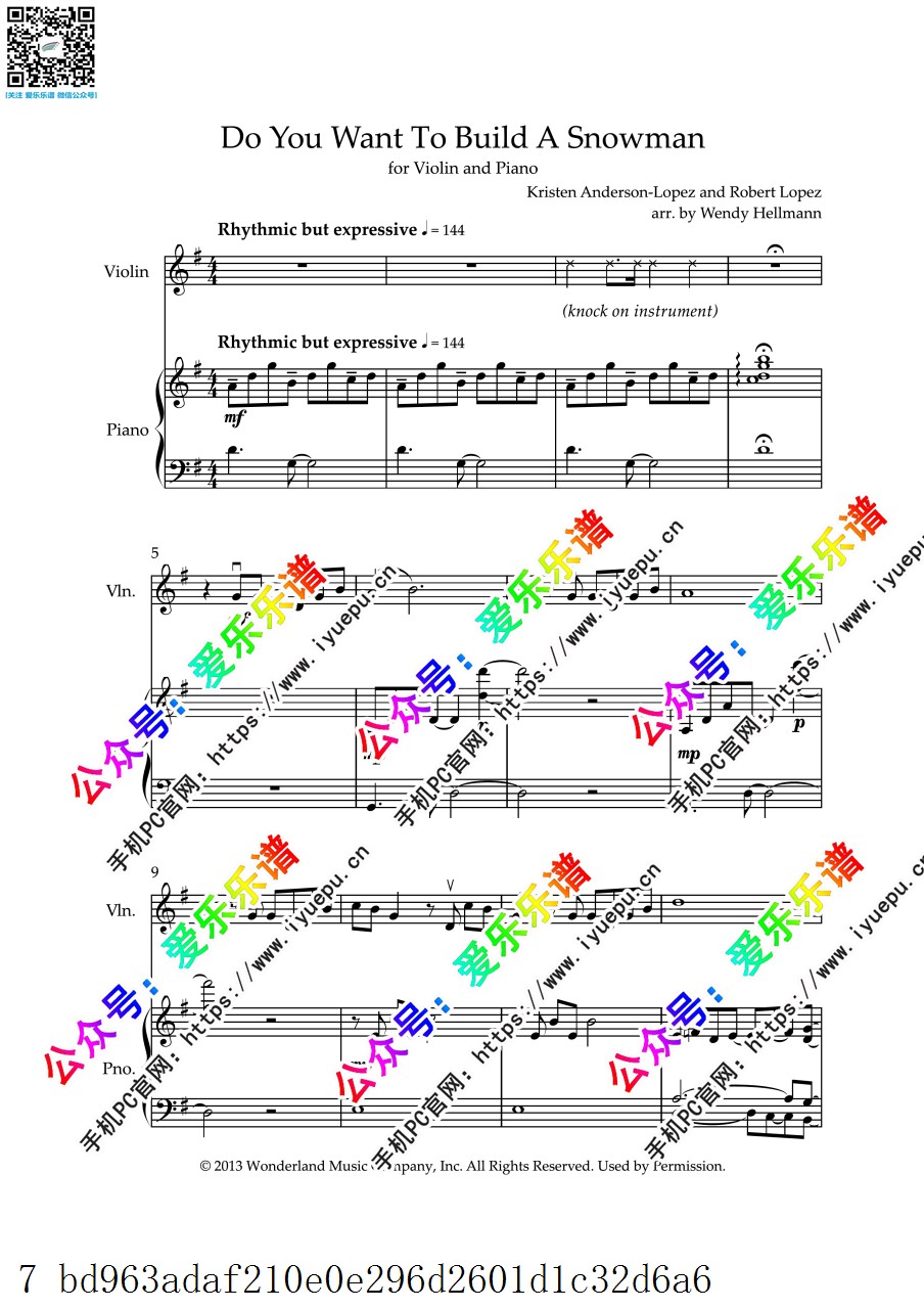 你想堆雪人吗 Do you want to build a snowman 小提琴谱 钢琴伴奏谱 官版 简单版 乐谱曲谱总谱分谱伴奏音乐在线预览试听下载