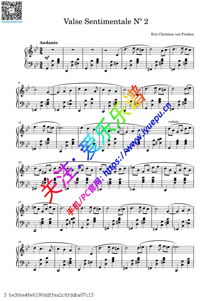 Valse Sentimentale Nr 2 - Eric Christian von Fricken 钢琴谱 乐谱曲谱总谱分谱伴奏音乐在线预览试听下载