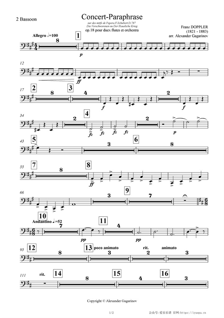 Bassoon2多普勒 Concert paraphrase Op18交响乐管弦乐团队谱 巴松2分谱 inBb 乐谱曲谱总谱分谱伴奏音乐在线预览试听下载