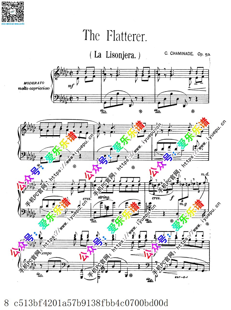 Chaminade, Cecile 夏米娜德 The Flatterer(La lisonjera) Op.50 谄媚奉承者 钢琴谱 原版 乐谱曲谱总谱分谱伴奏音乐在线预览试听下载