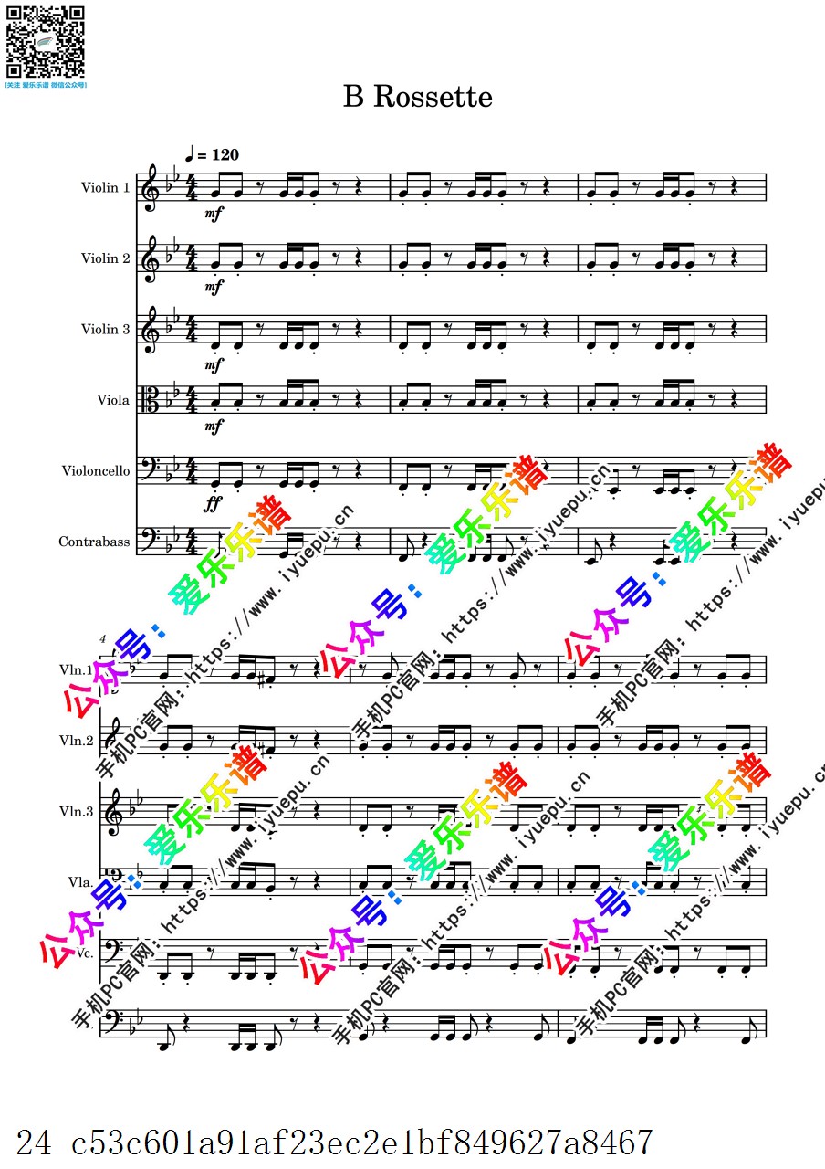 韩剧 白色巨塔 插曲 B Rossette 3小中大低  弦乐六重奏V1-总谱和分谱 乐谱曲谱总谱分谱伴奏音乐在线预览试听下载