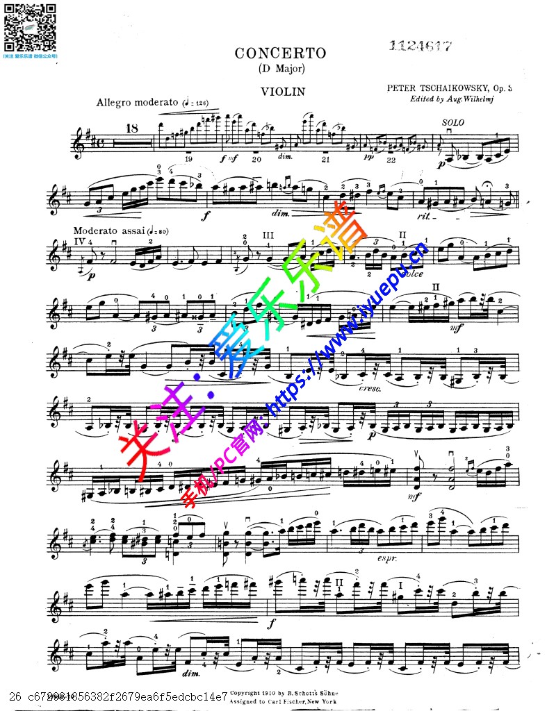 柴科夫斯基D大调小提琴协奏曲 Op35 小提琴谱 CF 乐谱曲谱总谱分谱伴奏音乐在线预览试听下载