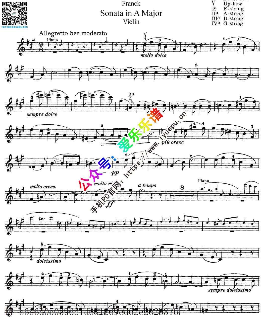 Cesar Franck 弗朗克A大调奏鸣曲  小提琴谱 乐谱曲谱总谱分谱伴奏音乐在线预览试听下载