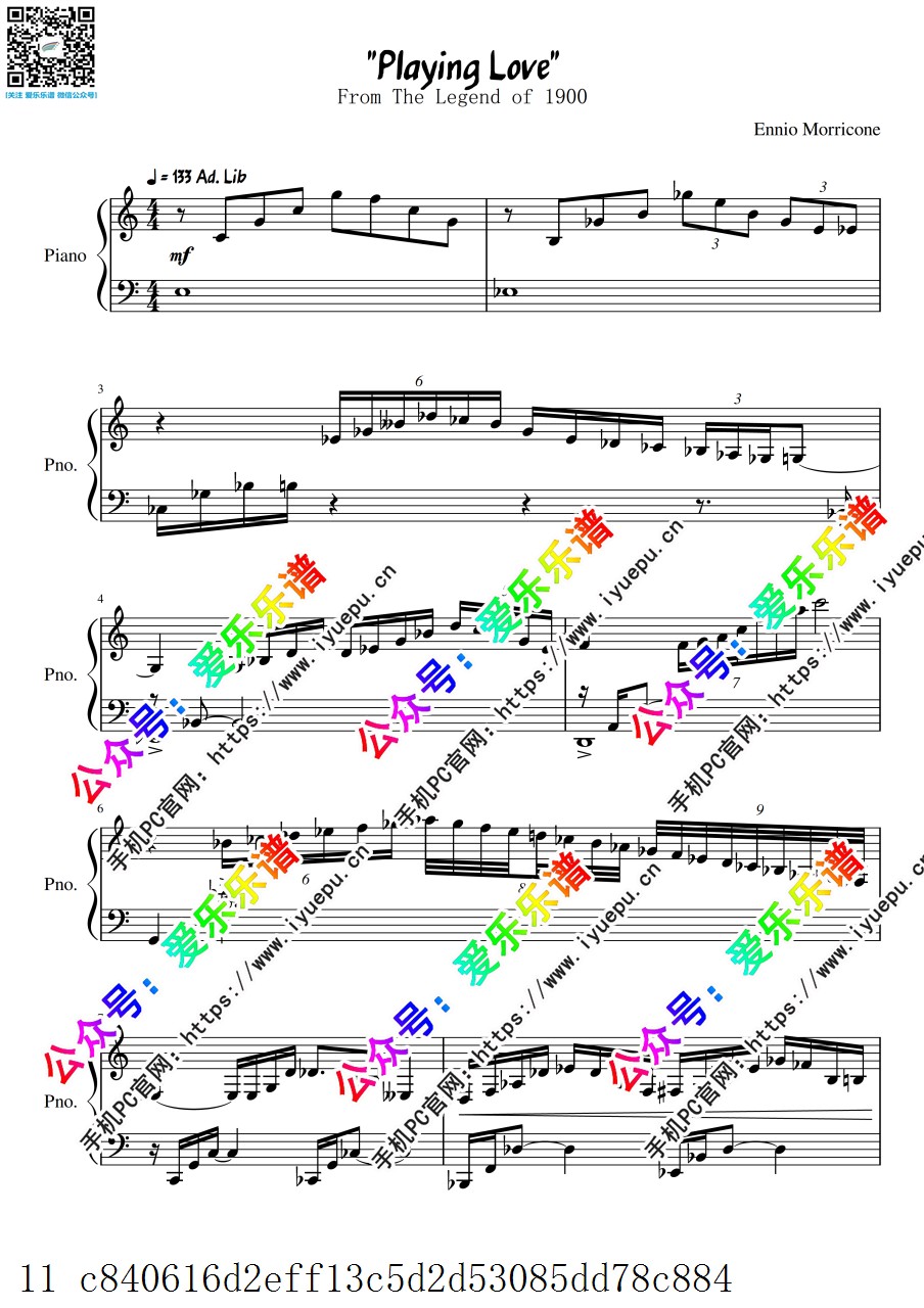 Morricone 海上钢琴师主题曲 爱的演绎 Playing Love 大提琴谱与钢琴伴奏谱C 乐谱曲谱总谱分谱伴奏音乐在线预览试听下载
