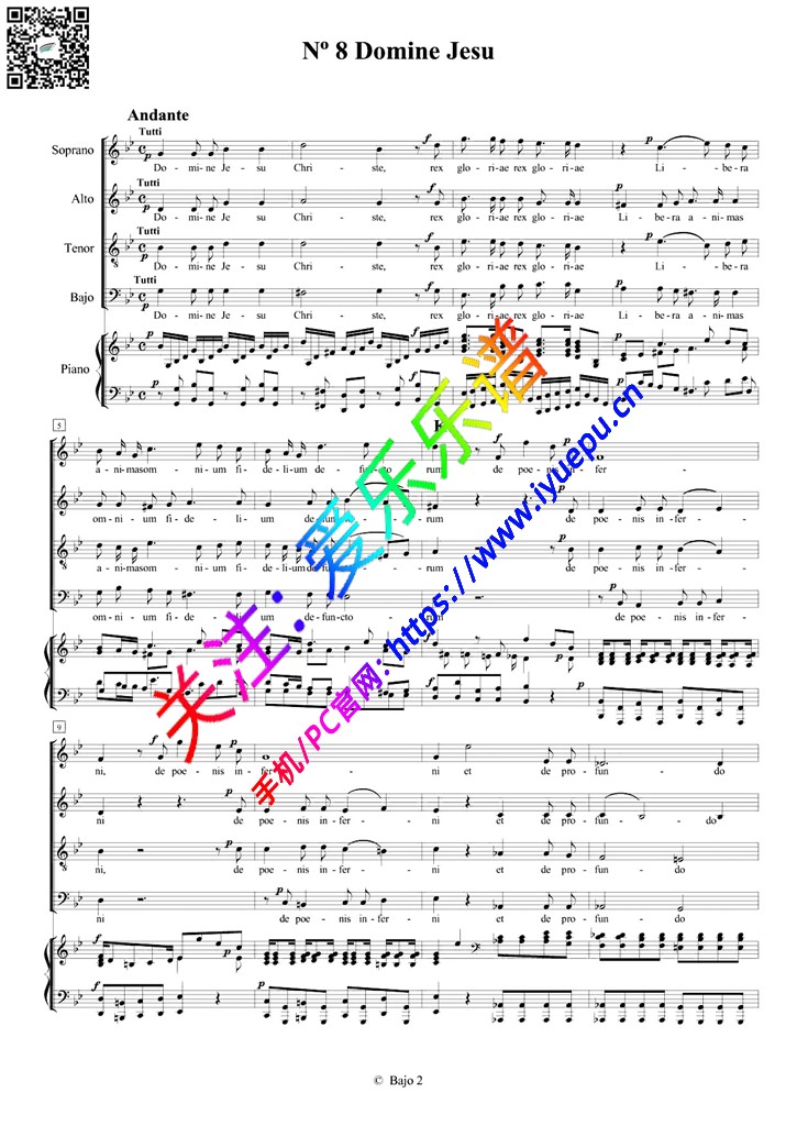 No8 Domine Jesu 莫扎特安魂曲 KV 626 四声部合唱谱 钢琴伴奏谱 乐谱曲谱总谱分谱伴奏音乐在线预览试听下载