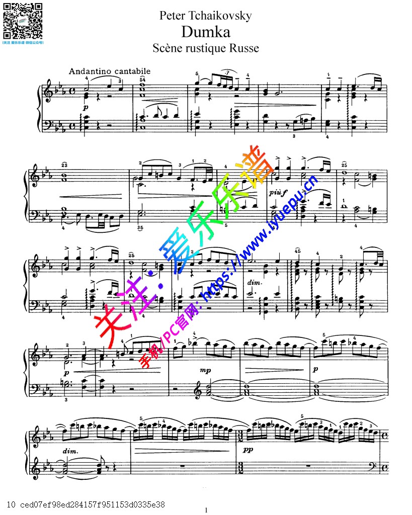 Tchaikovsky, Pyotr柴可夫斯基 Dumka, Scene Rustique, Op.59 杜姆卡 钢琴谱 Peters 乐谱曲谱总谱分谱伴奏音乐在线预览试听下载