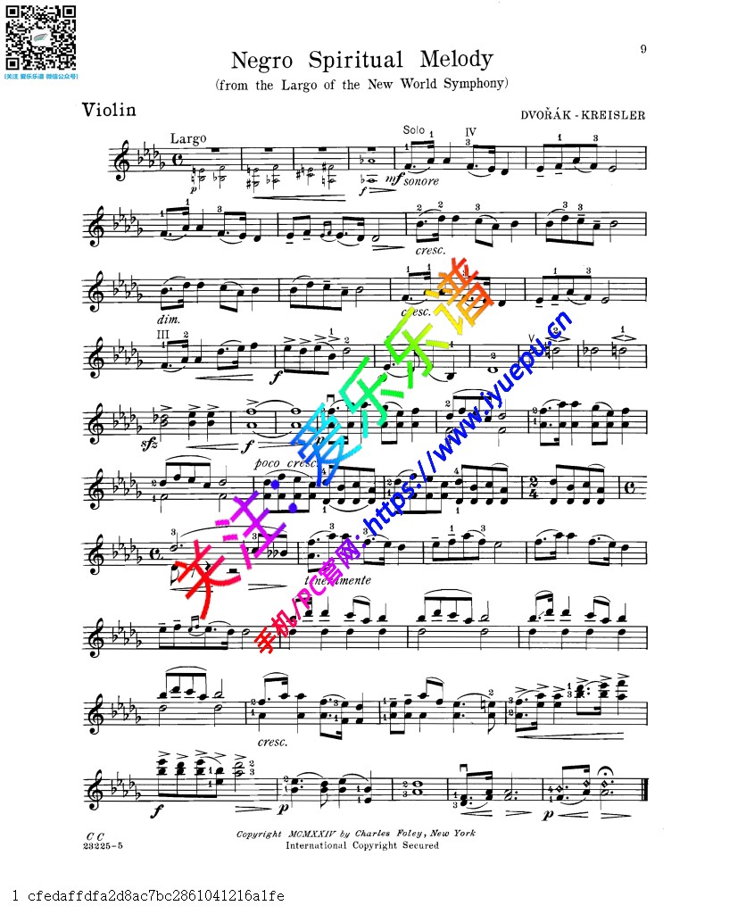 Kreisler-Dvorak  广板 念故乡 小提琴谱SC 乐谱曲谱总谱分谱伴奏音乐在线预览试听下载