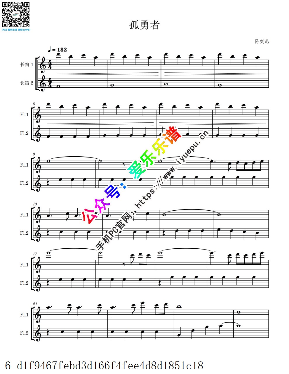 孤勇者 英雄联盟双城之战主题曲 双长笛二重奏 总谱分谱 简单 乐谱曲谱总谱分谱伴奏音乐在线预览试听下载