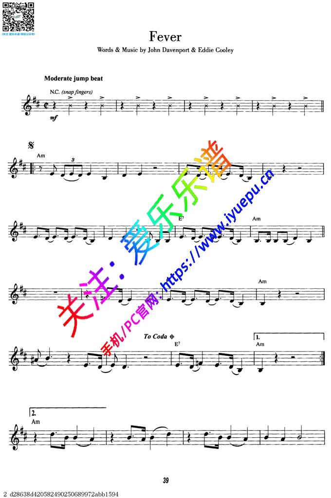 Fever 发烧 爵士单簧管谱 乐谱曲谱总谱分谱伴奏音乐在线预览试听下载