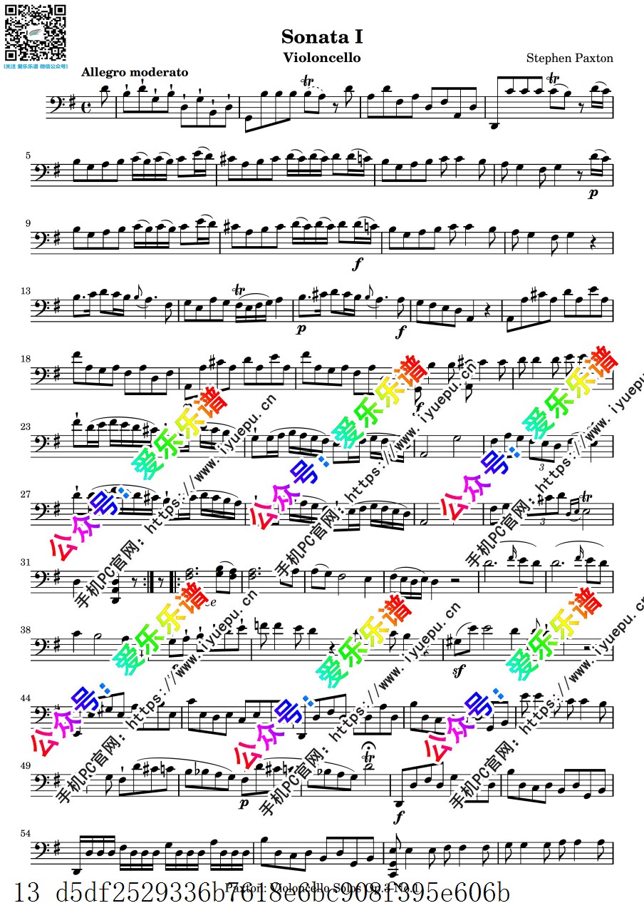 Paxton, Stephen ‌斯蒂芬-帕克斯顿 6 Cello Sonatas Op.3 六首大提琴奏鸣曲 大提琴谱 乐谱曲谱总谱分谱伴奏音乐在线预览试听下载