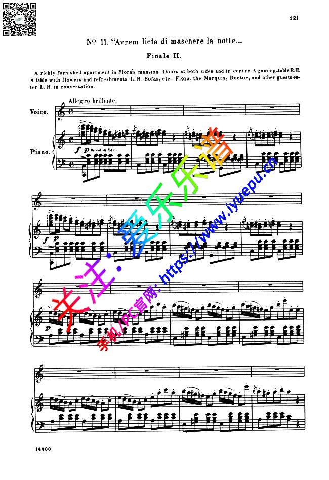 茶花女 La travilata ActII No11  Avrem lieta di maschere 钢伴声乐谱 乐谱曲谱总谱分谱伴奏音乐在线预览试听下载