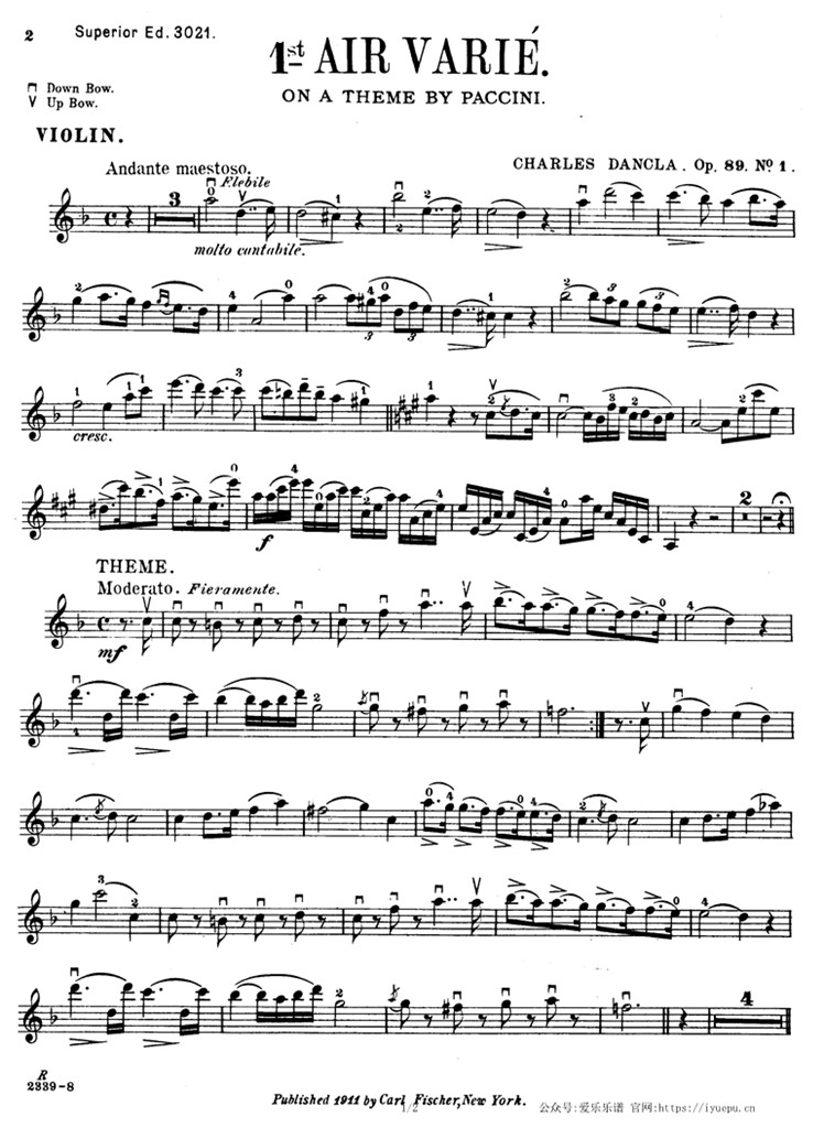 Dancla丹克拉第一变奏曲 帕奇尼主题与变奏曲 Op.89 No.1 小提琴谱 乐谱曲谱总谱分谱伴奏音乐在线预览试听下载