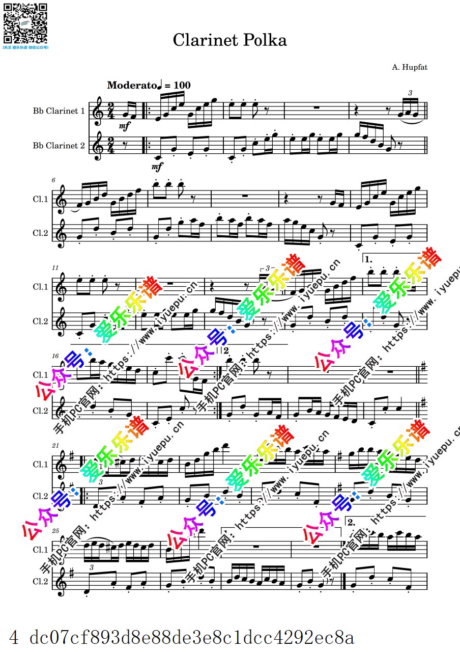 爵士乐 Dziadunio Polka 单簧管波尔卡 Clarinet Polka 2单簧管二重奏-总谱和分谱 乐谱曲谱总谱分谱伴奏音乐在线预览试听下载