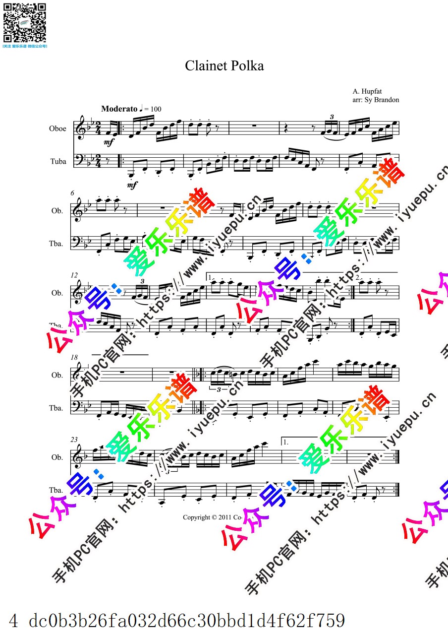爵士乐 Dziadunio Polka 单簧管波尔卡 Clarinet polka 双簧管大号 二重奏 总谱与分谱 乐谱曲谱总谱分谱伴奏音乐在线预览试听下载