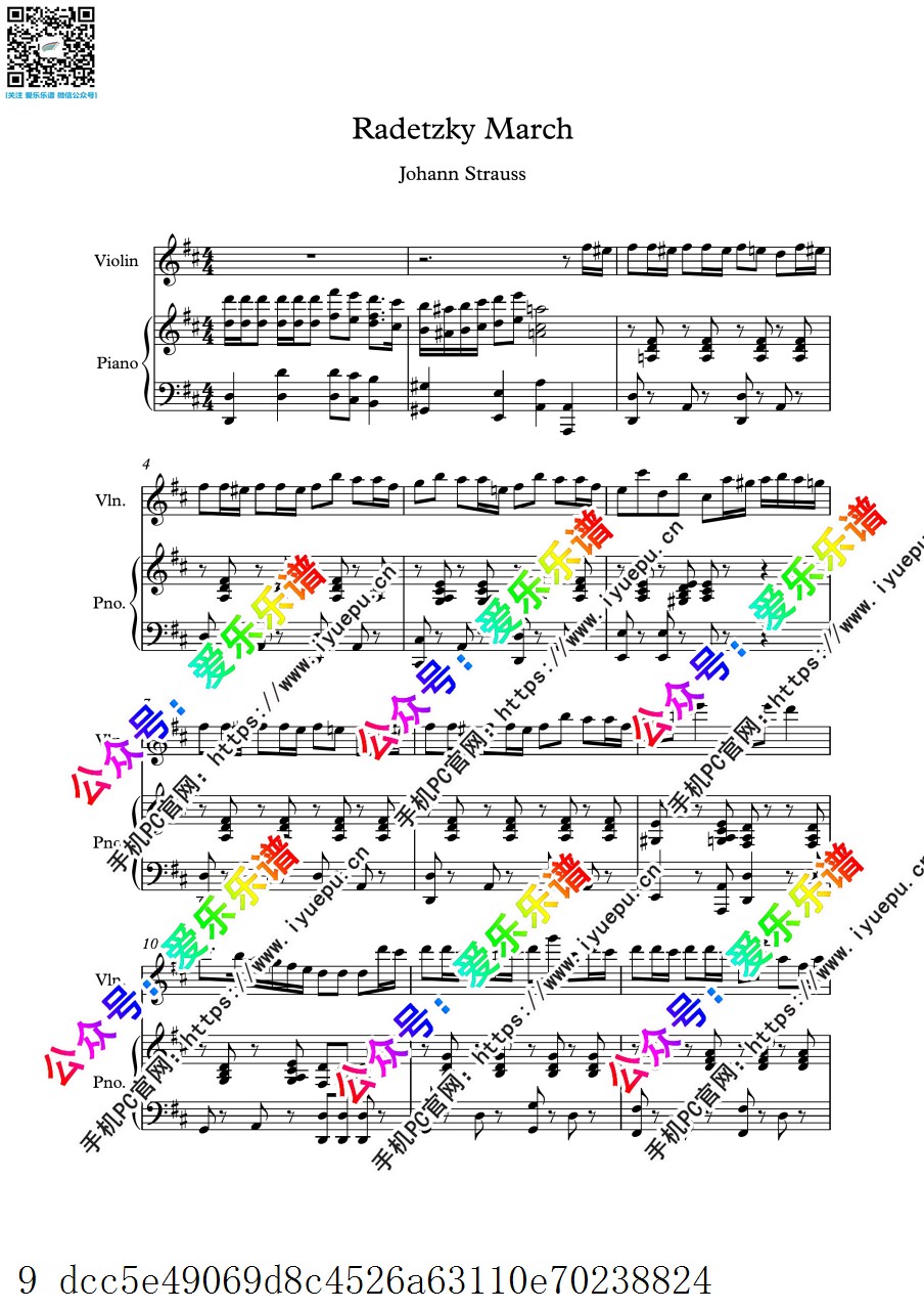 拉德茨基进行曲 Radetzky March Op.228 拉德斯基进行曲 小提琴谱与钢琴伴奏谱 乐谱曲谱总谱分谱伴奏音乐在线预览试听下载