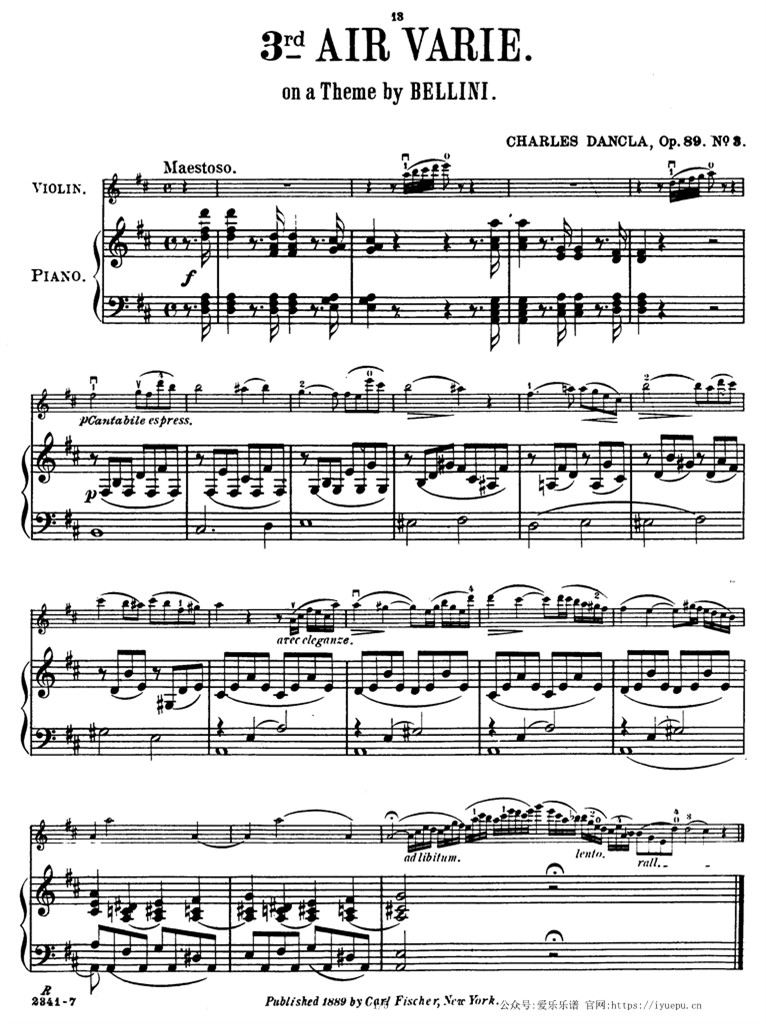Dancla丹克拉第三变奏曲 贝利尼主题与变奏曲 Op.89 No.3 小提琴钢伴谱 乐谱曲谱总谱分谱伴奏音乐在线预览试听下载
