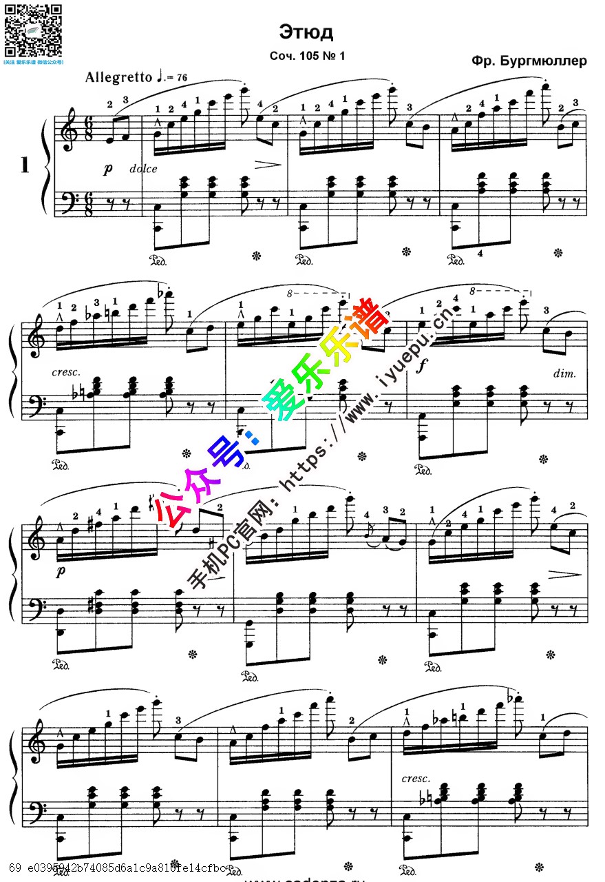 Burgmuller, Friedrich布格缪勒 12 Etudes, Op.105 十二首练习曲全 钢琴谱 原版 乐谱曲谱总谱分谱伴奏音乐在线预览试听下载