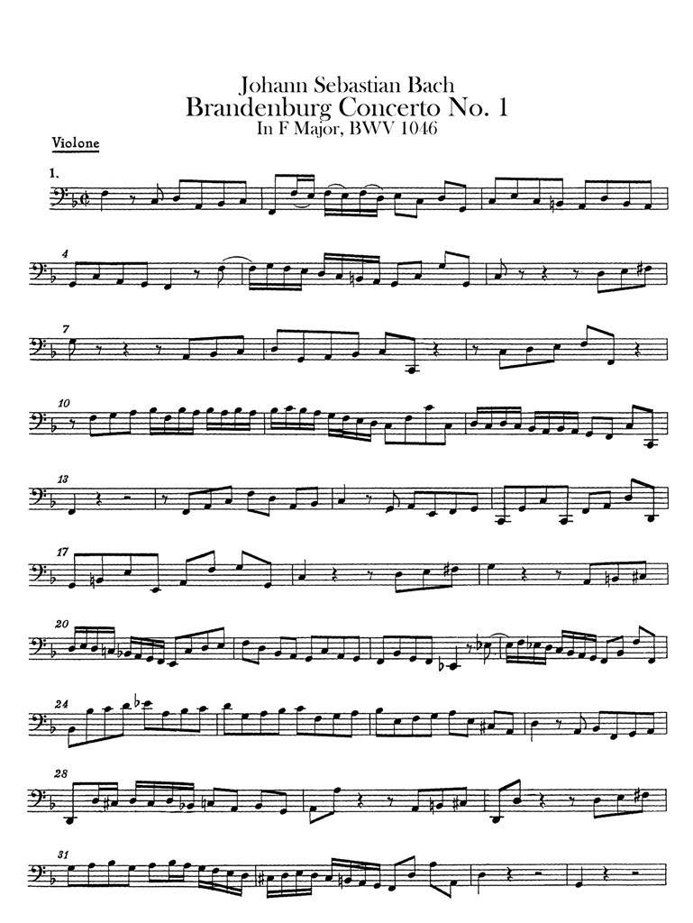 巴赫第一勃兰登堡协奏曲BWV1046 管弦乐队谱 Violin分谱 乐谱曲谱总谱分谱伴奏音乐在线预览试听下载