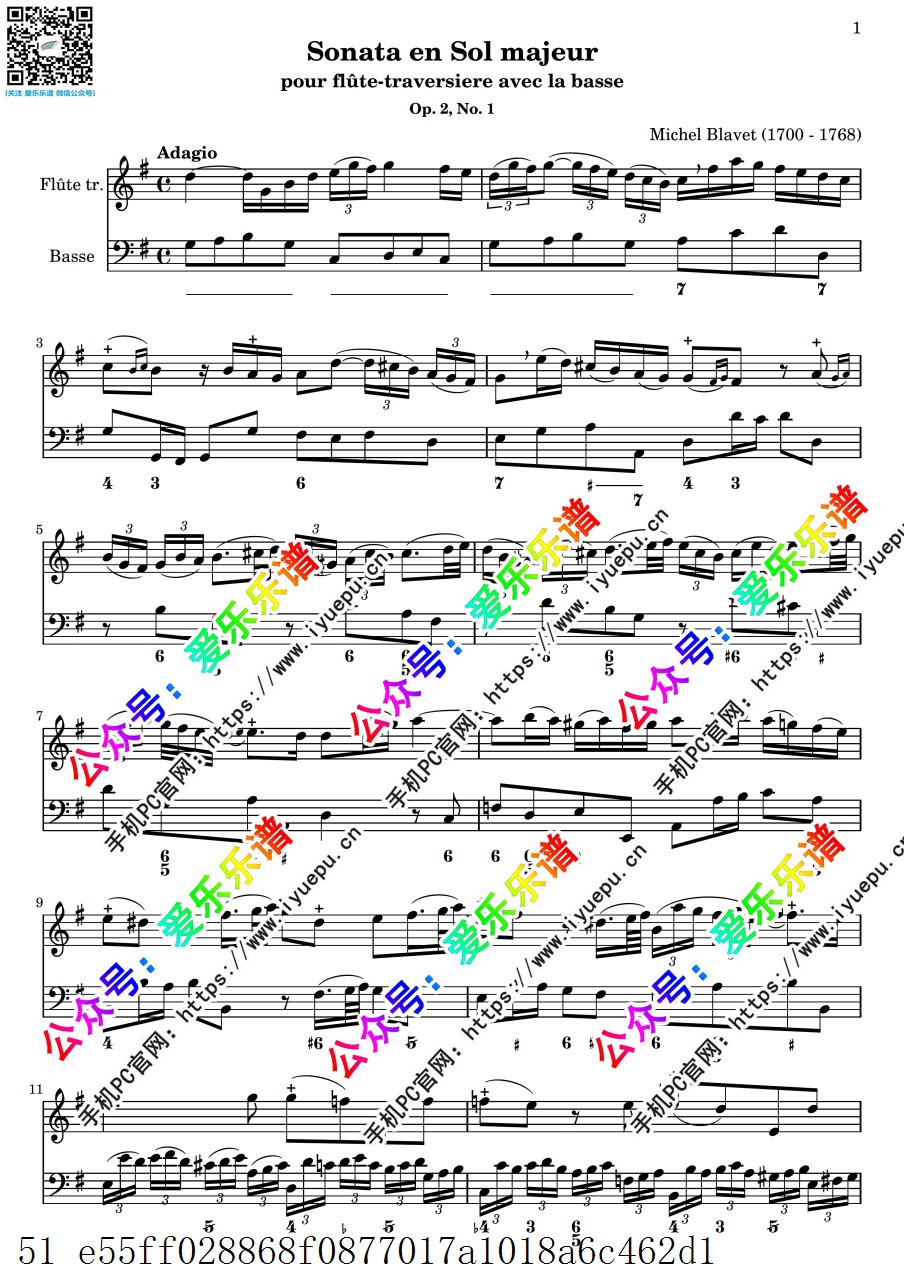 Blavet布拉维 6 Flute Sonatas Op.2 六首长笛奏鸣曲 长笛钢琴伴奏谱 高清 乐谱曲谱总谱分谱伴奏音乐在线预览试听下载