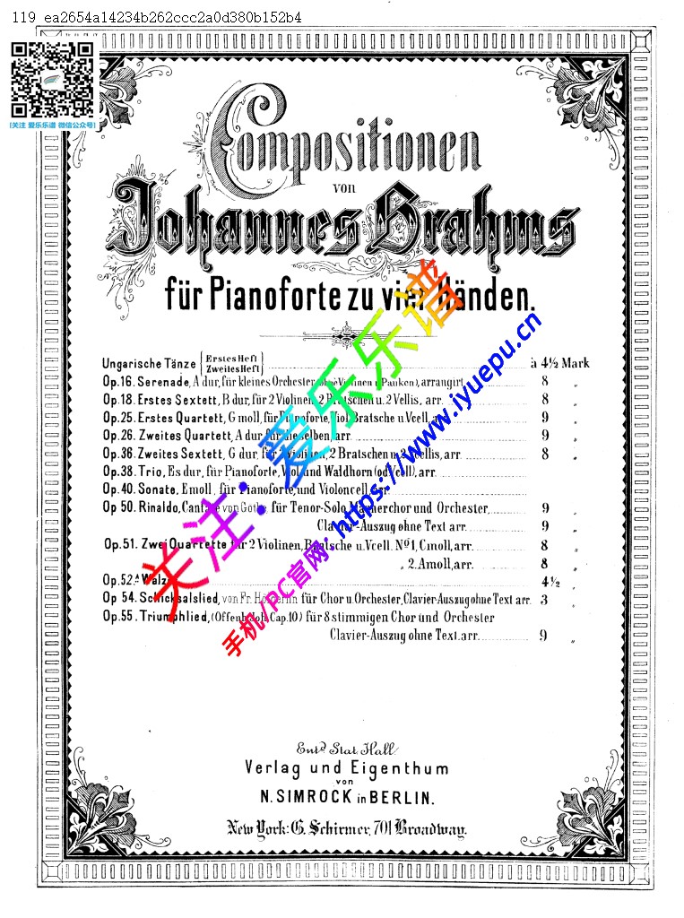 Brahms 勃拉姆斯 21首匈牙利舞曲 No1-21 四手联弹钢琴谱NS 乐谱曲谱总谱分谱伴奏音乐在线预览试听下载