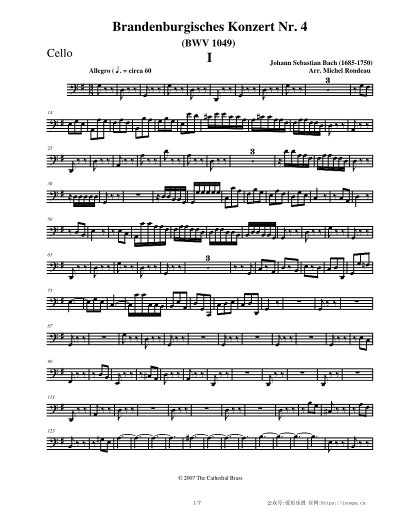 巴赫第四勃兰登堡协奏曲BWV1049 小提琴双长笛+弦乐五重奏竖琴伴奏大提琴分谱 乐谱曲谱总谱分谱伴奏音乐在线预览试听下载