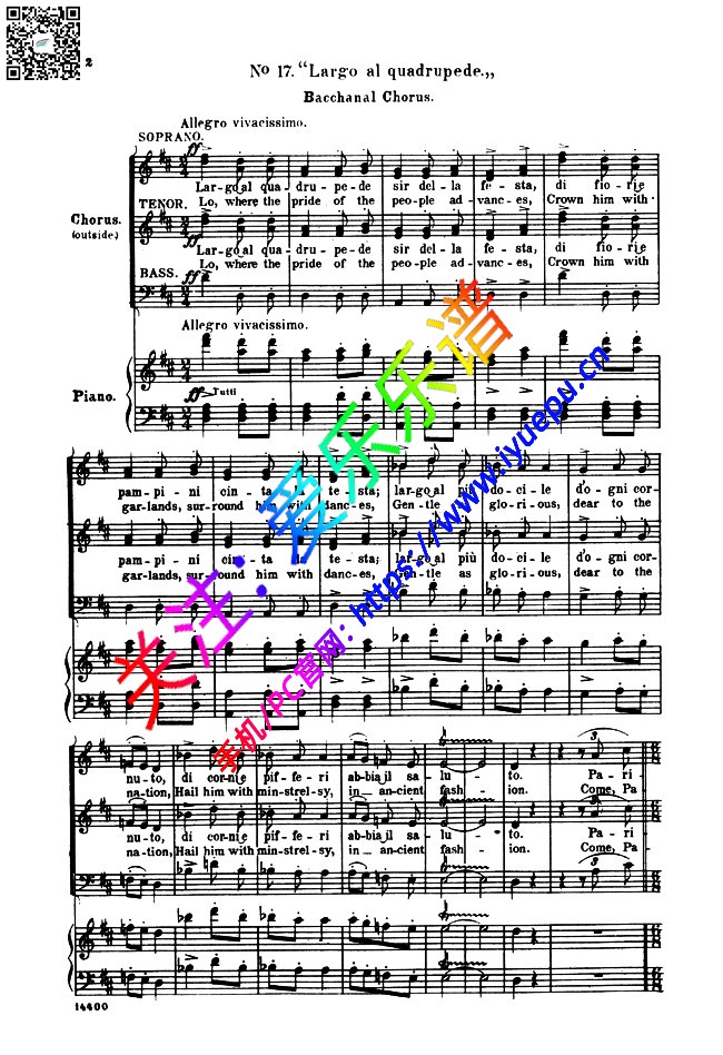 茶花女 La travilata ActIII No17Largo al quadrupede 钢伴声乐合唱谱 乐谱曲谱总谱分谱伴奏音乐在线预览试听下载