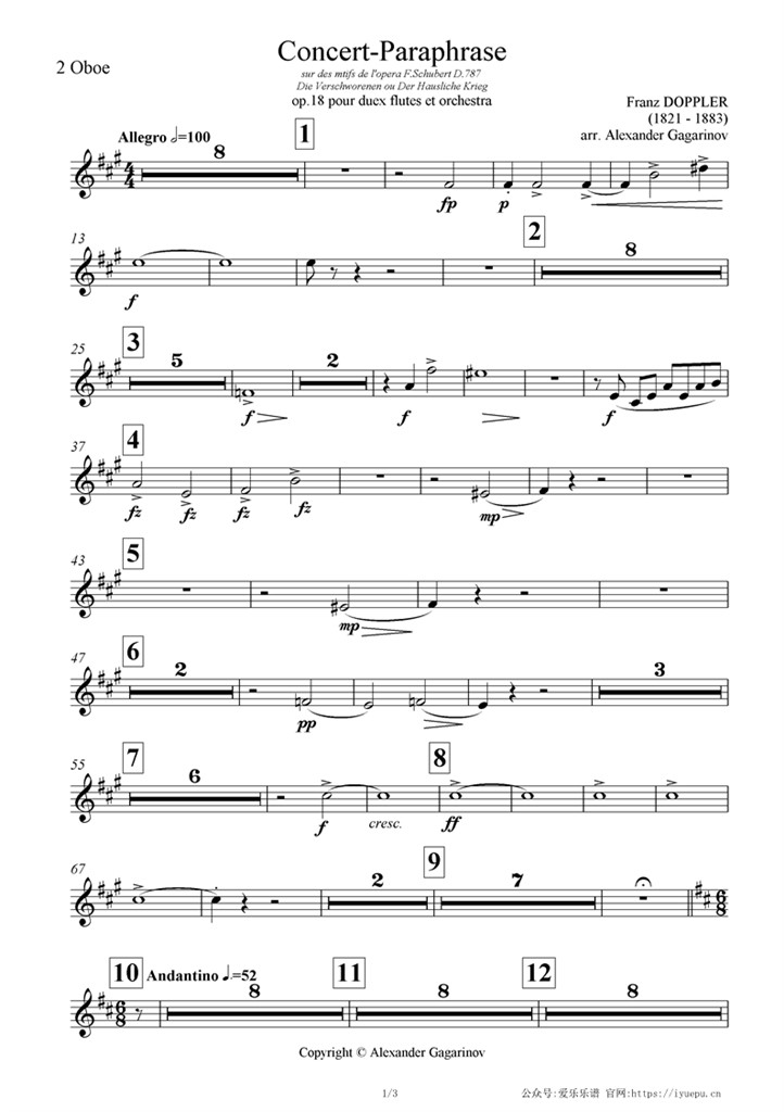 Oboe2多普勒 Concert paraphrase OP18 交响乐管弦乐团队谱 双簧管2分谱 乐谱曲谱总谱分谱伴奏音乐在线预览试听下载