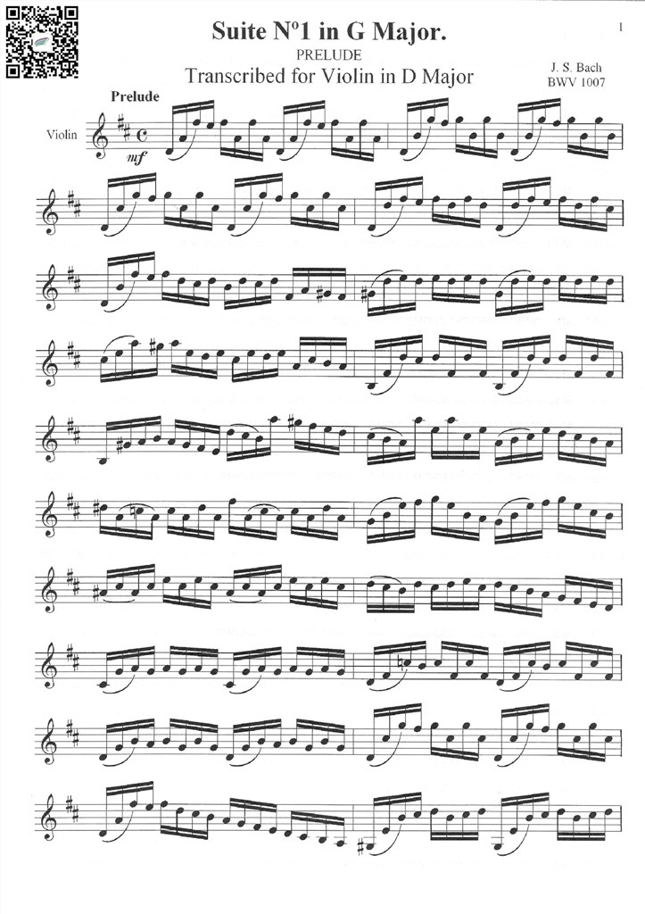 巴赫无伴奏大提琴组曲1序曲 BWV1007 小提琴谱 乐谱曲谱总谱分谱伴奏音乐在线预览试听下载