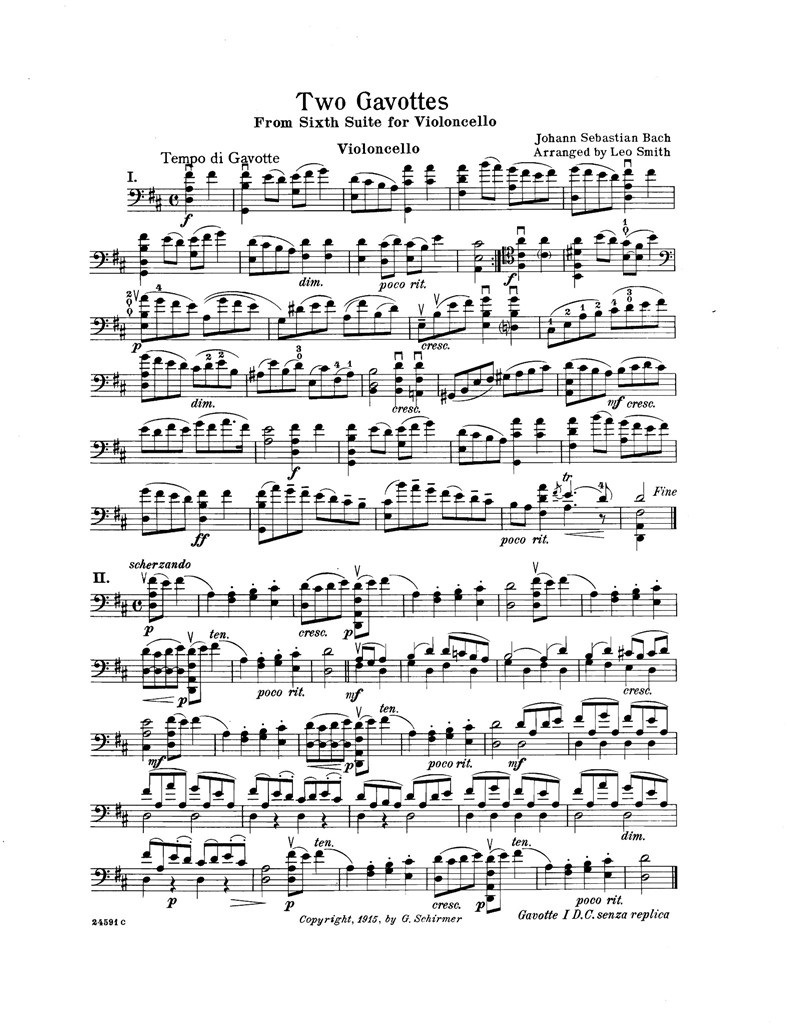 巴赫无伴奏大提琴组曲6-两首加沃特舞曲 bwv1012 大提琴谱 乐谱曲谱