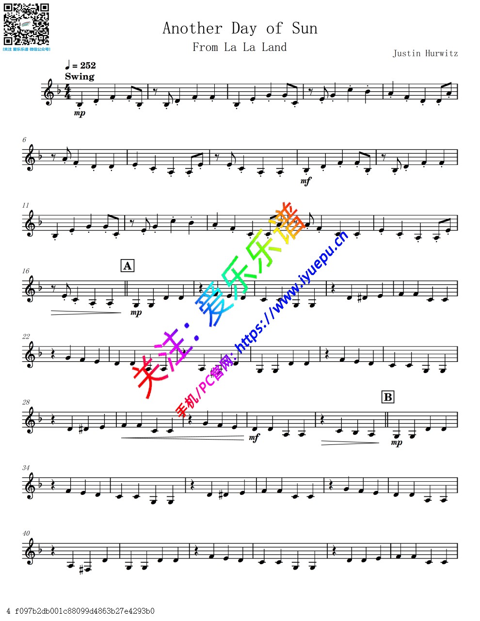 La La Land 爱乐之城插曲 Another Day of Sun 单簧管谱 独奏 乐谱曲谱总谱分谱伴奏音乐在线预览试听下载