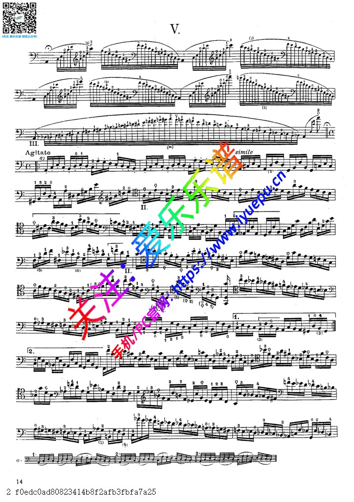 Paganini 帕格尼尼 第五首随想曲 caprices NO.5 大提琴谱Luigi Silva 乐谱曲谱总谱分谱伴奏音乐在线预览试听下载
