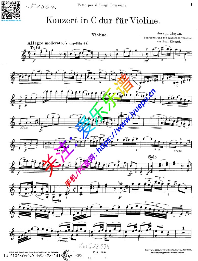 海顿C大调第一小提琴协奏曲 小提琴谱含华彩-VA 乐谱曲谱总谱分谱伴奏音乐在线预览试听下载