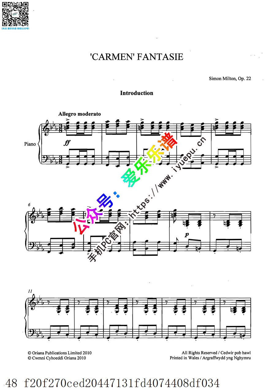 Simon Milton - CARMEN FANTASY for Clarinet and Piano Op.22 卡门幻想曲 单簧管谱与钢琴伴奏谱 总分谱 原版 乐谱曲谱总谱分谱伴奏音乐在线预览试听下载