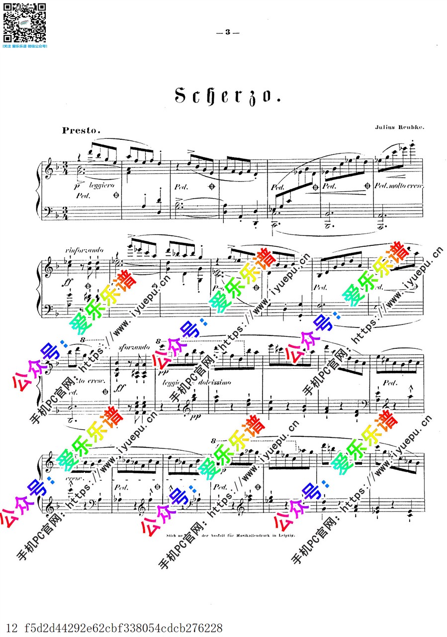 Julius Reubke Scherzo for Piano Op.3 钢琴谱 乐谱曲谱总谱分谱伴奏音乐在线预览试听下载