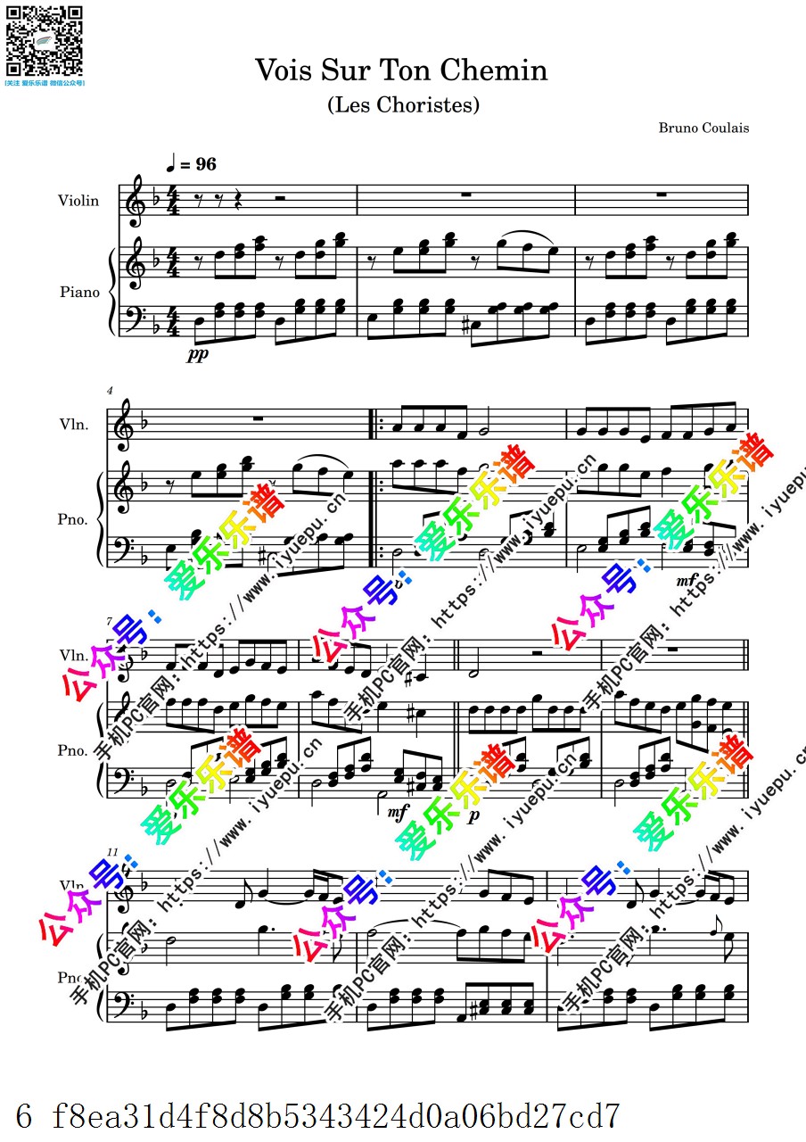 放牛班的春天 主题曲 Vois Sur Ton Chemin(Les Choristes) 看看你走过的路 小提琴谱与钢琴伴奏谱 总分谱 乐谱曲谱总谱分谱伴奏音乐在线预览试听下载