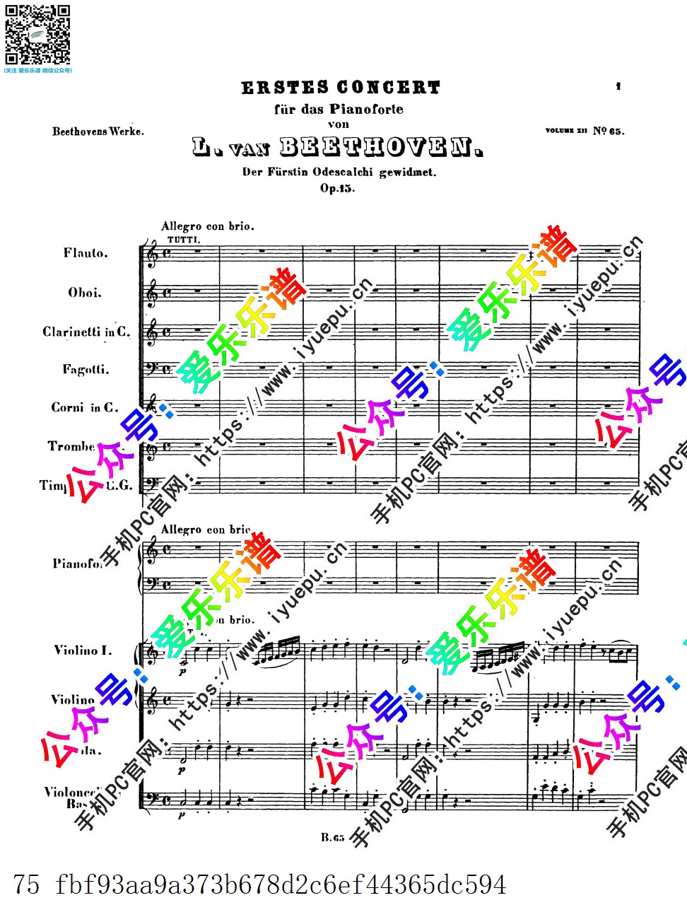 Beethoven 贝多芬 Piano Concerto No.1, Op.15 第一钢琴协奏曲 乐队总谱 BH大熊原版 乐谱曲谱总谱分谱伴奏音乐在线预览试听下载
