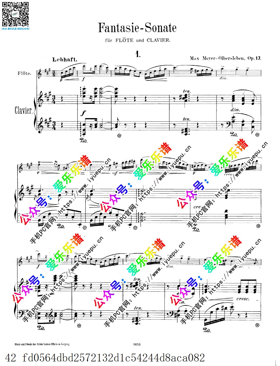 Meyer-Olbersleben, Max 迈尔-奥尔贝斯莱本 Fantaisie-Sonate, Op.17 幻想奏鸣曲 长笛谱与钢琴伴奏谱 总分谱 乐谱曲谱总谱分谱伴奏音乐在线预览试听下载