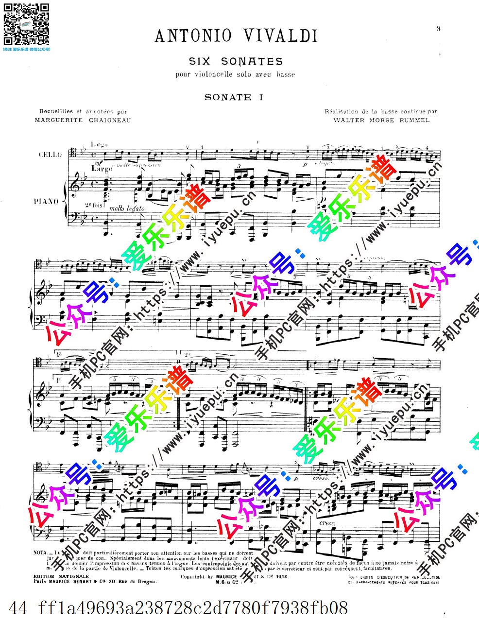 Vivaldi 维瓦尔第 六首 大提琴奏鸣曲 6 Sonates op.14 大提琴钢琴伴奏谱 乐谱曲谱总谱分谱伴奏音乐在线预览试听下载