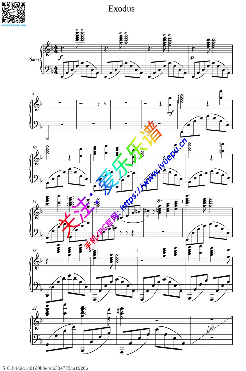 马克西姆 Exodus 出埃及记 钢琴谱 乐谱曲谱总谱分谱伴奏音乐在线预览试听下载