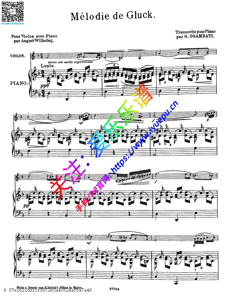 旋律 格鲁克 小提琴钢琴伴奏谱 GS版 gluck christoph willibald ballet orpheus piano 乐谱曲谱总谱分谱伴奏音乐在线预览试听下载
