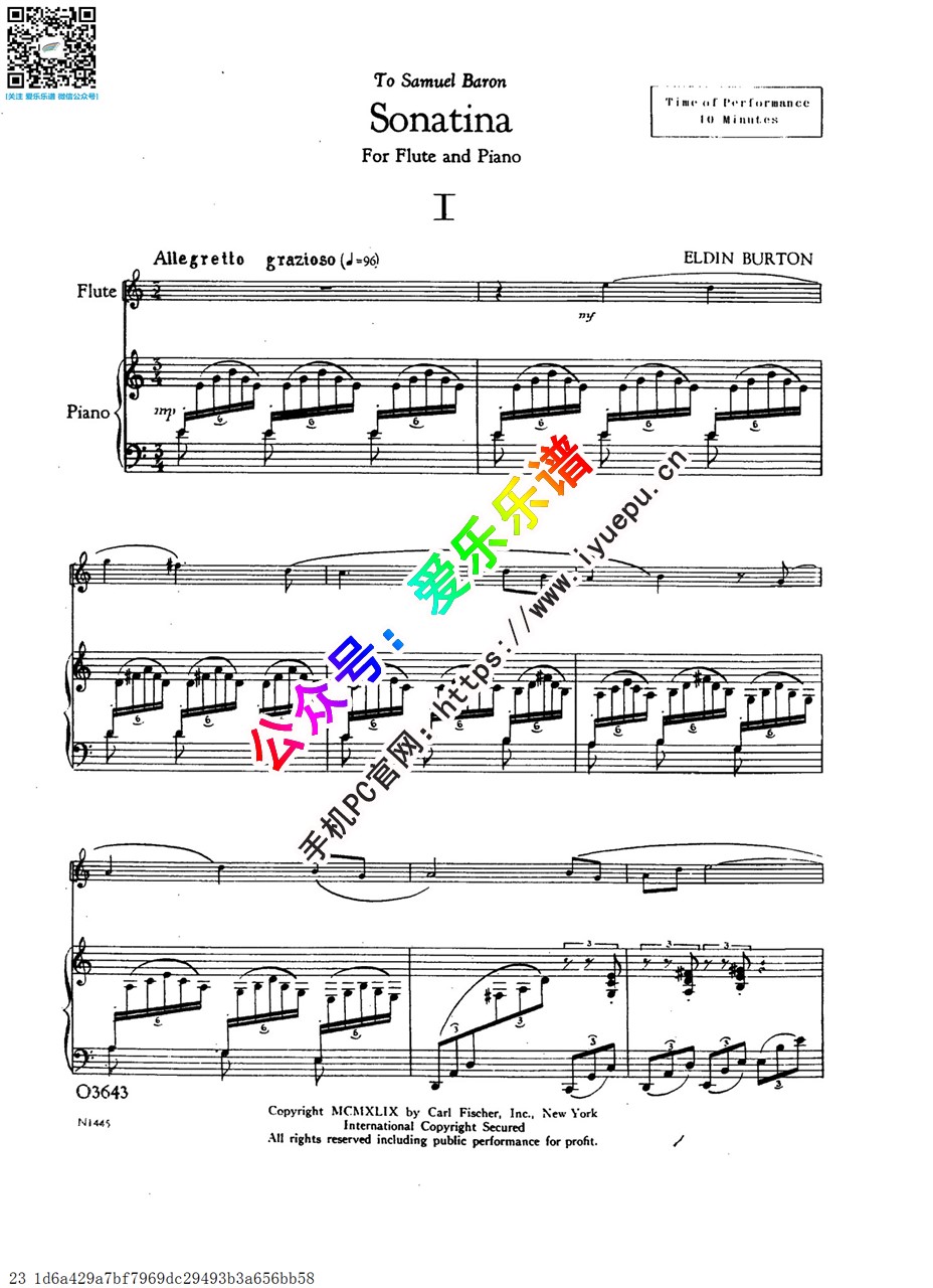 Eldin Burton波顿 Sonatina for Flute and Piano Op.14 长笛小奏鸣曲 长笛钢琴伴奏谱 总谱 原版 乐谱曲谱总谱分谱伴奏音乐在线预览试听下载