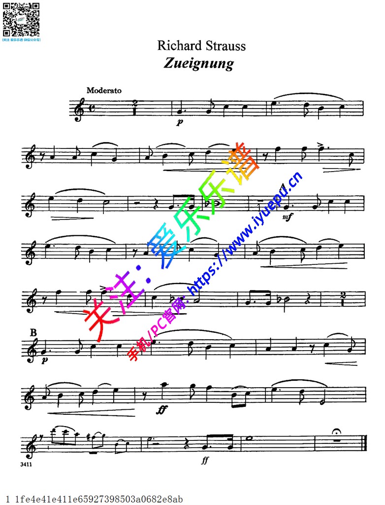 Strauss, Richard 理查德·施特劳斯 Zueignung 奉献 双簧管谱 乐谱曲谱总谱分谱伴奏音乐在线预览试听下载