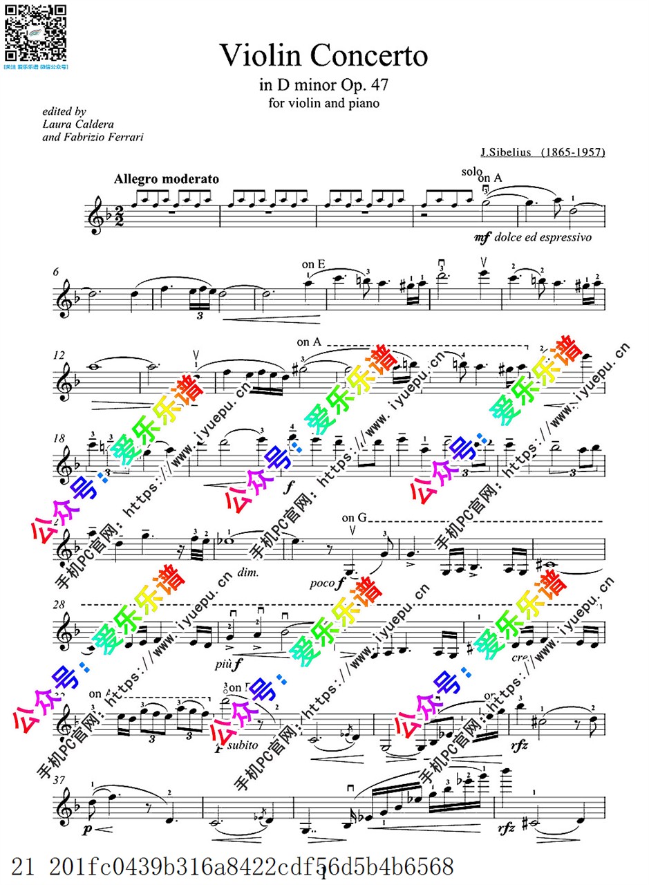 西贝柳斯D小调小提琴协奏曲 小提琴谱V2 乐谱曲谱总谱分谱伴奏音乐在线预览试听下载